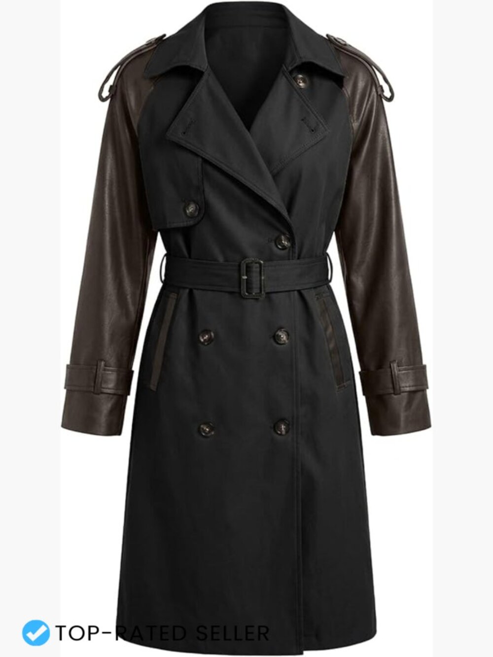 Classic Long Trench Coat Belted Waist Notch Lapel Windproof Water Resistant